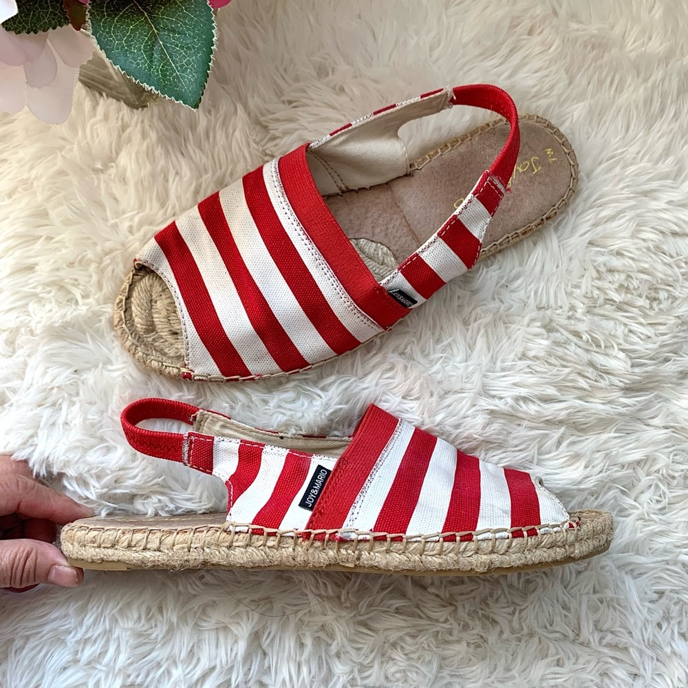 Coastal Boho Joy & Mario Red & White Striped Espadrille Flats Size 6 6.5